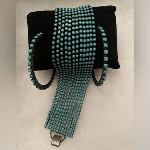 VICTORIA’S SECRET Turquoise Rhinestone Hoop Earrings & Bracelet Set